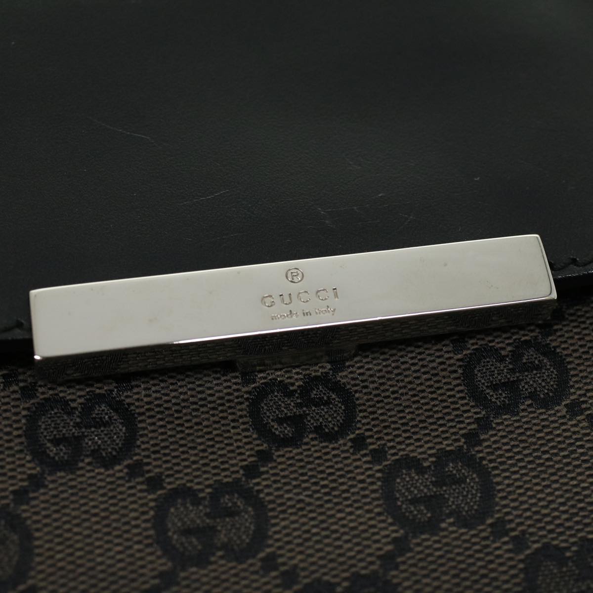 GUCCI GG Canvas Hand Bag Black Dark Brown 0153712 ac1236