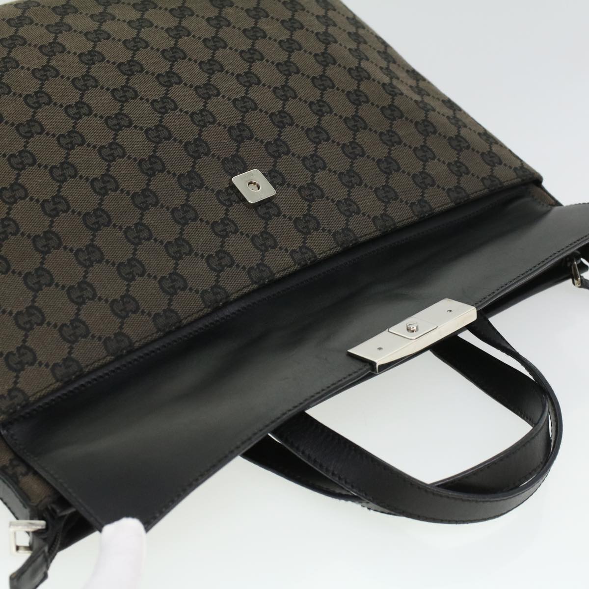 GUCCI GG Canvas Hand Bag Black Dark Brown 0153712 ac1236