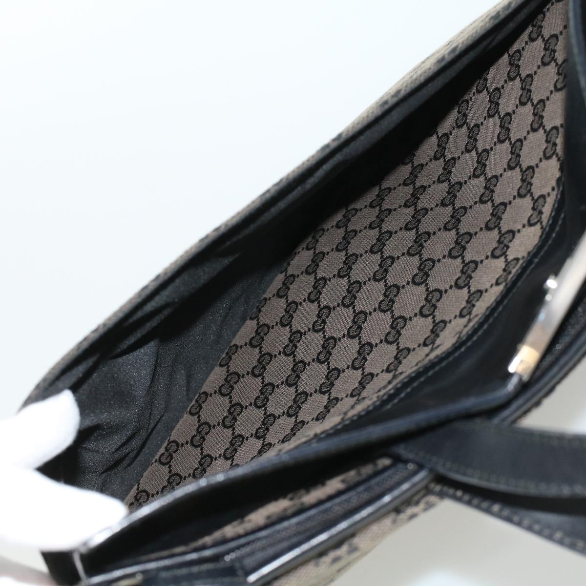 GUCCI GG Canvas Hand Bag Black Dark Brown 0153712 ac1236