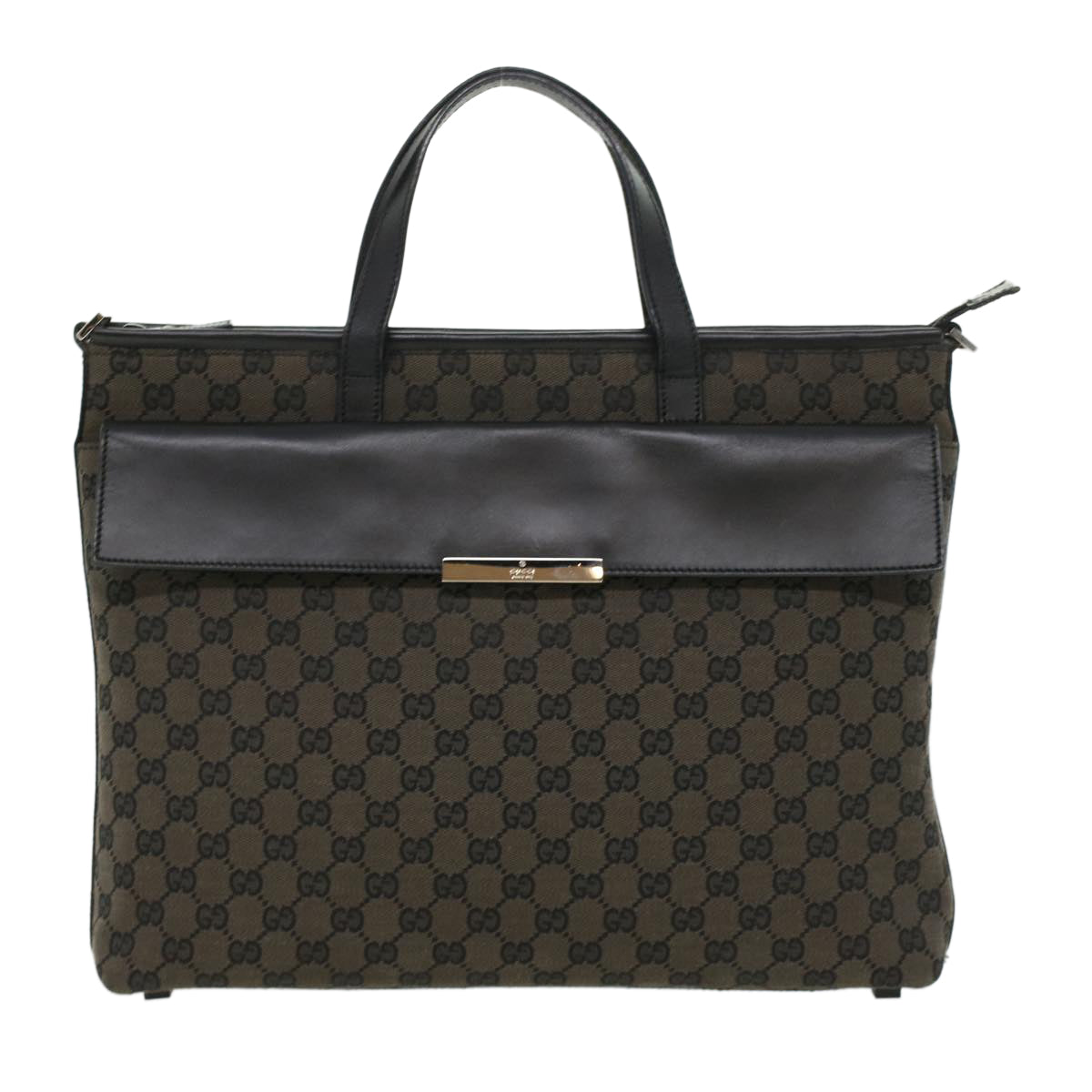GUCCI GG Canvas Hand Bag Black Dark Brown 0153712 ac1236