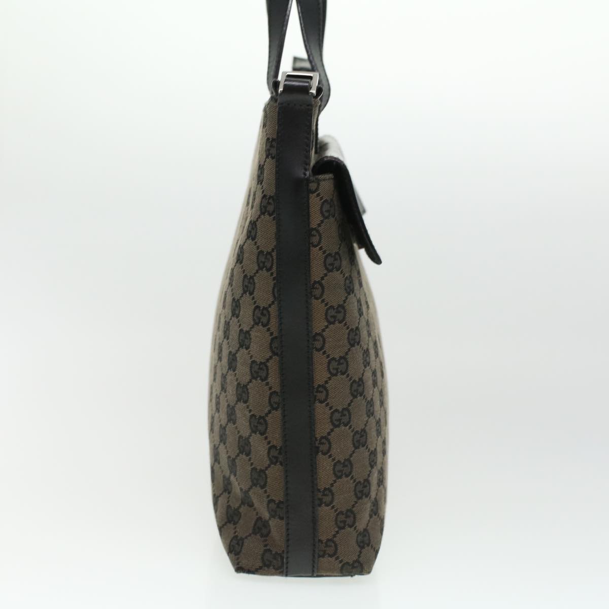 GUCCI GG Canvas Hand Bag Black Dark Brown 0153712 ac1236
