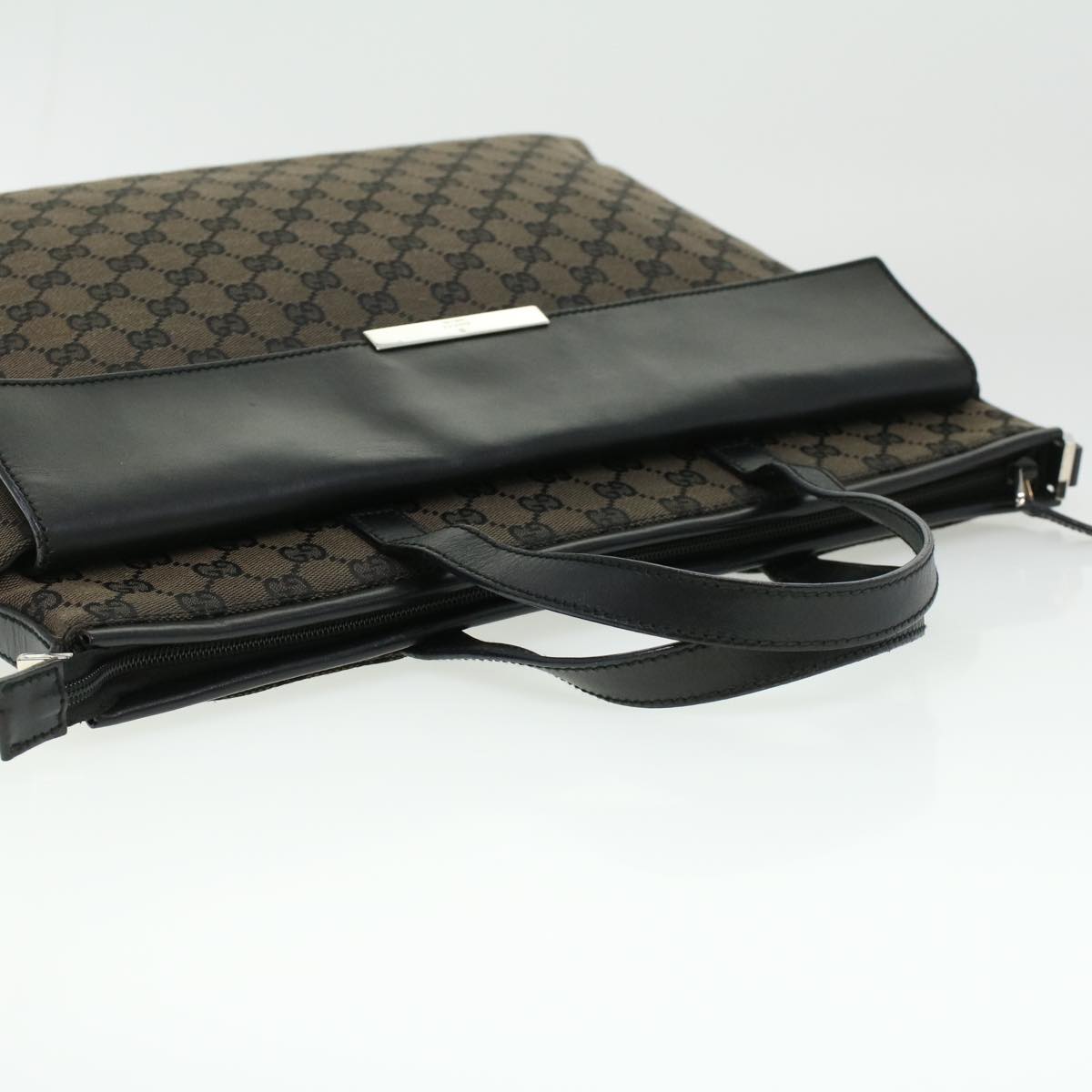 GUCCI GG Canvas Hand Bag Black Dark Brown 0153712 ac1236