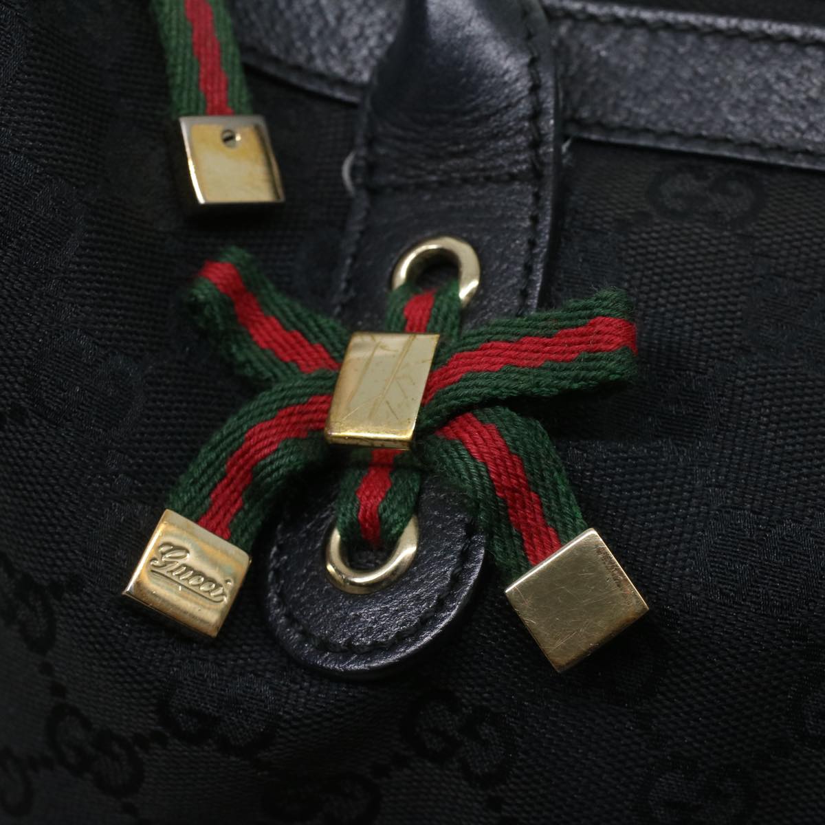 GUCCI GG Canvas Web Sherry Line Shoulder Bag Black Red Green ac1354