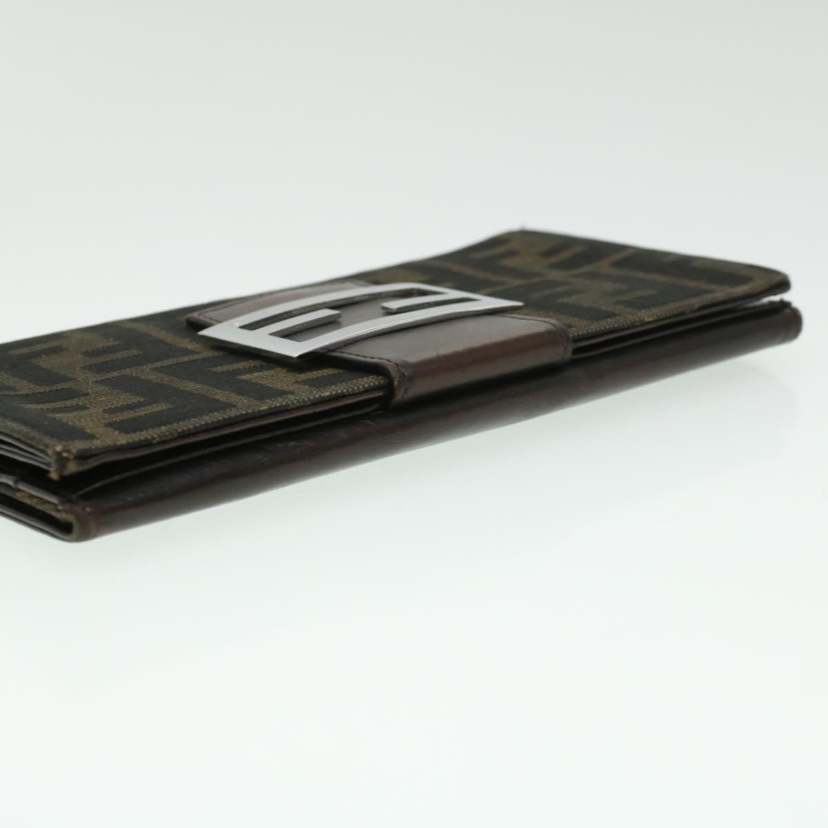 FENDI Zucca Canvas Long Wallet Brown Black ac1385