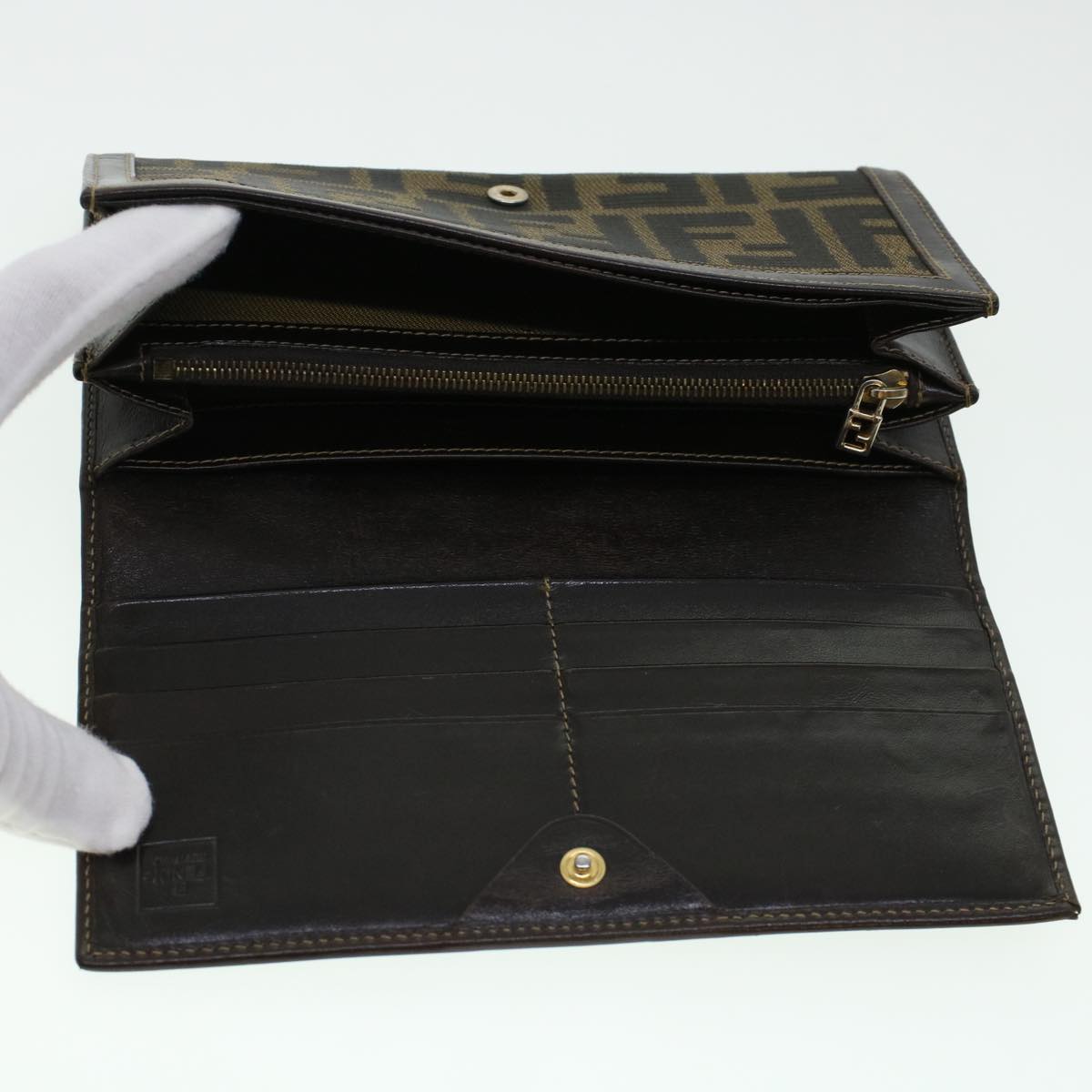 FENDI Zucca Canvas Wallet Leather 2Set Black Brown ac1941