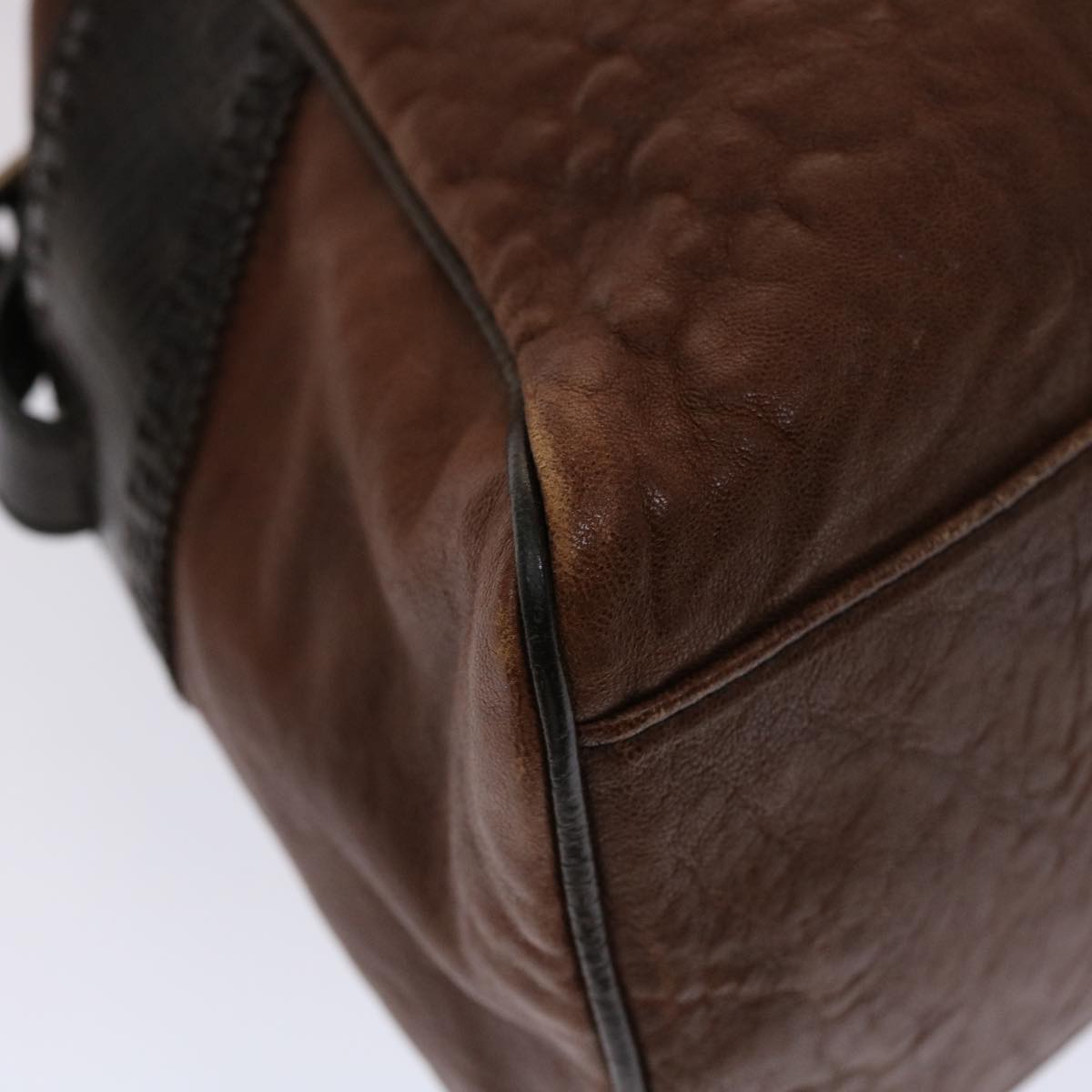 FENDI Etnico Hand Bag Leather Brown ac1980