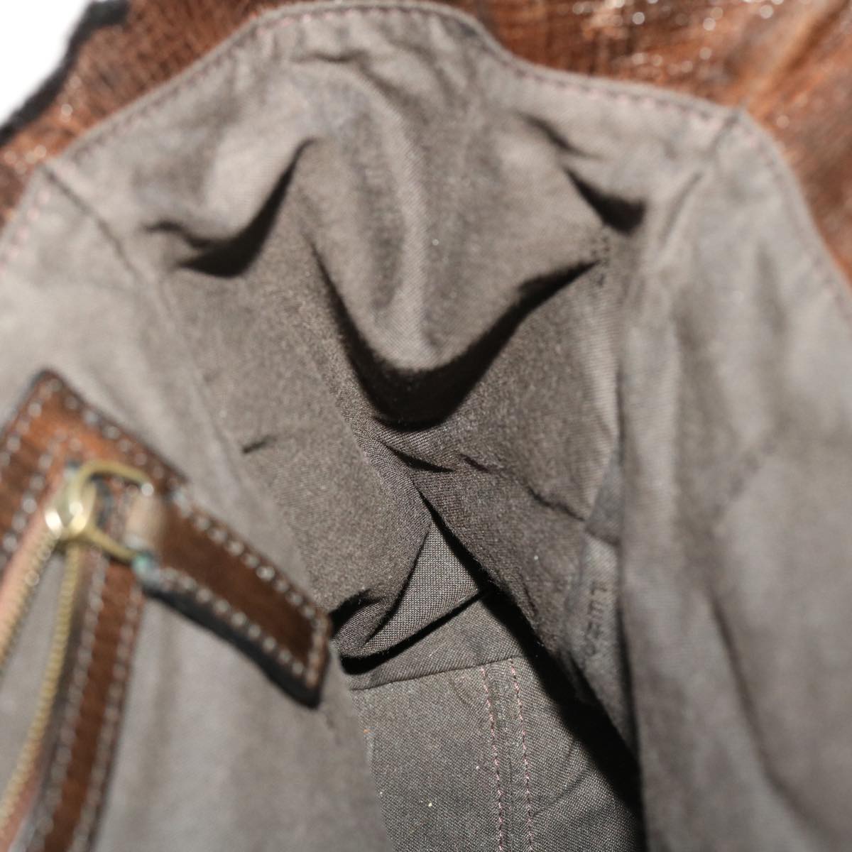 FENDI Etnico Hand Bag Leather Brown ac1980