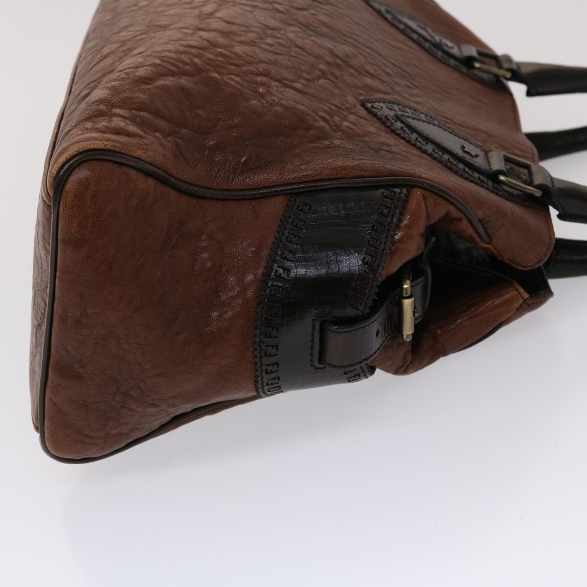 FENDI Etnico Hand Bag Leather Brown ac1980