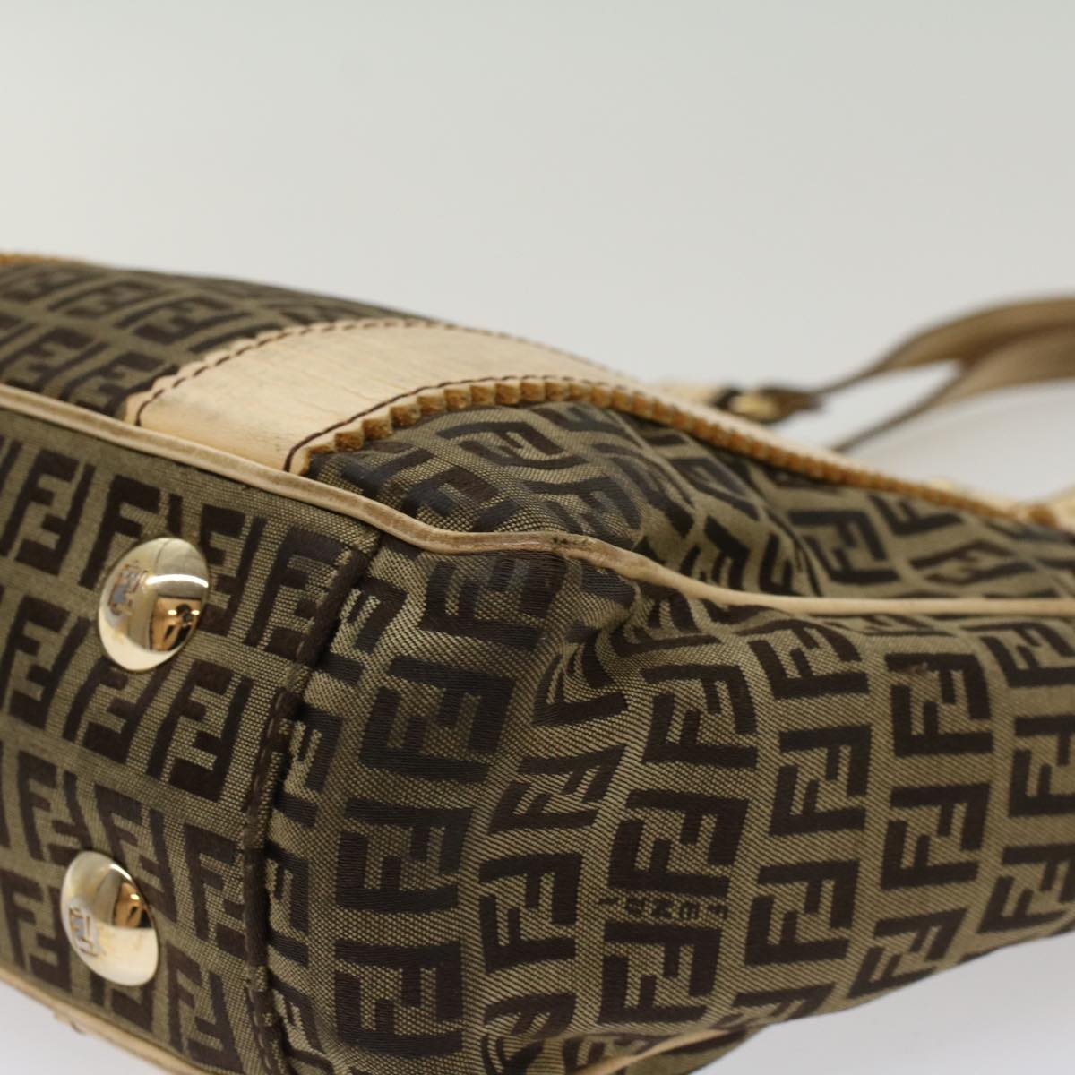 FENDI Zucchino Canvas Shoulder Bag Leather Brown ac2009