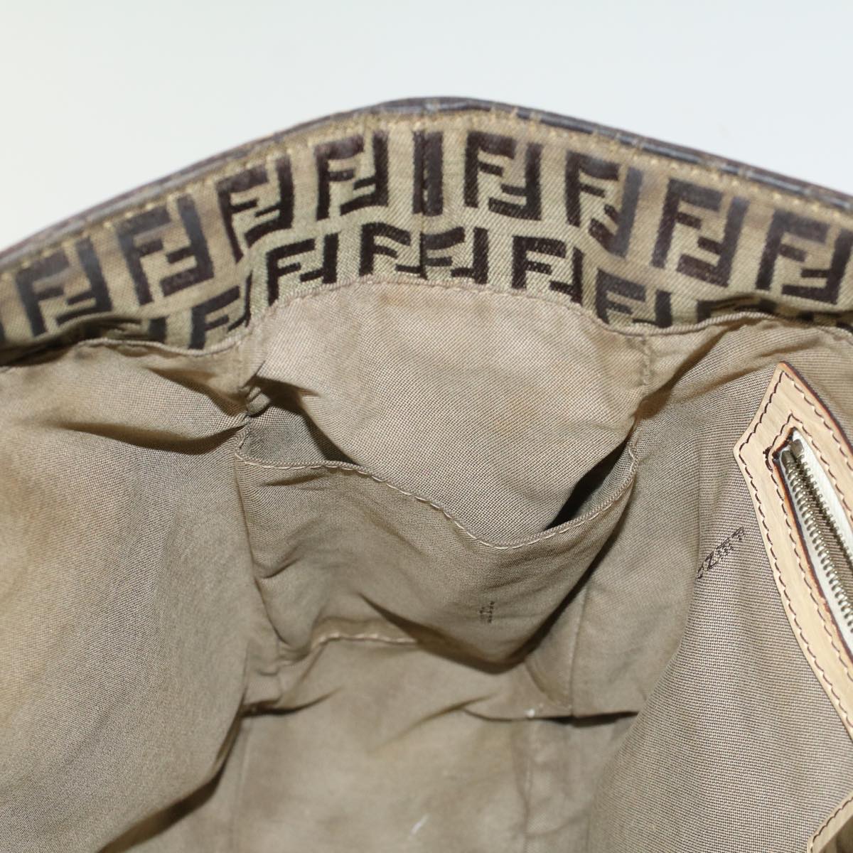 FENDI Zucchino Canvas Shoulder Bag Leather Brown ac2009