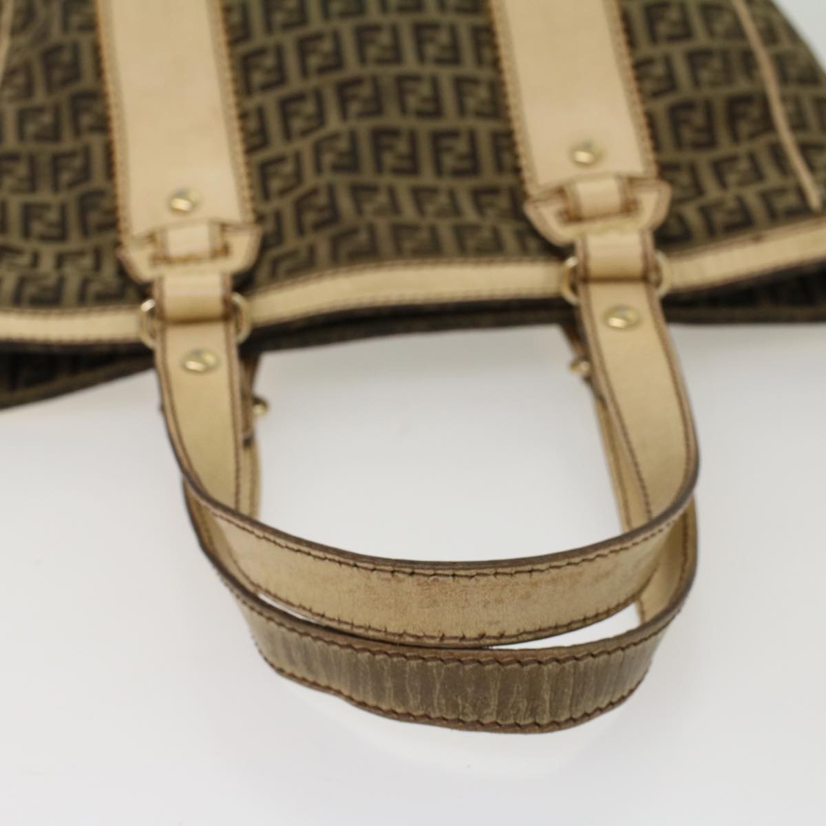 FENDI Zucchino Canvas Shoulder Bag Leather Brown ac2009