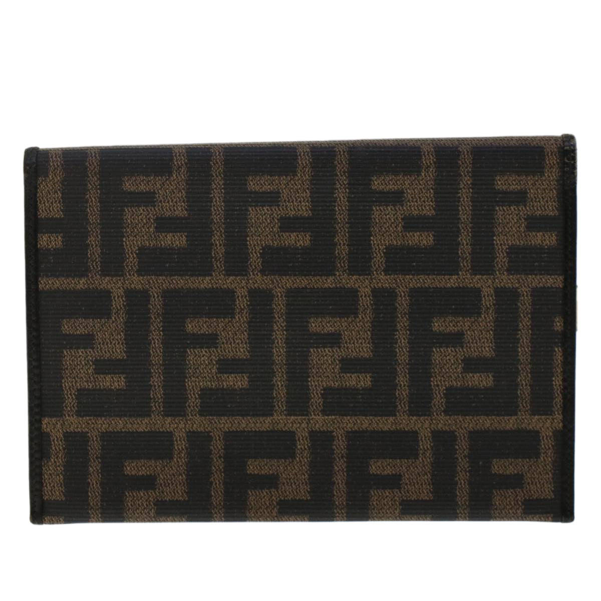 FENDI Zucca Canvas Pouch PVC Leather Black Brown ac2047