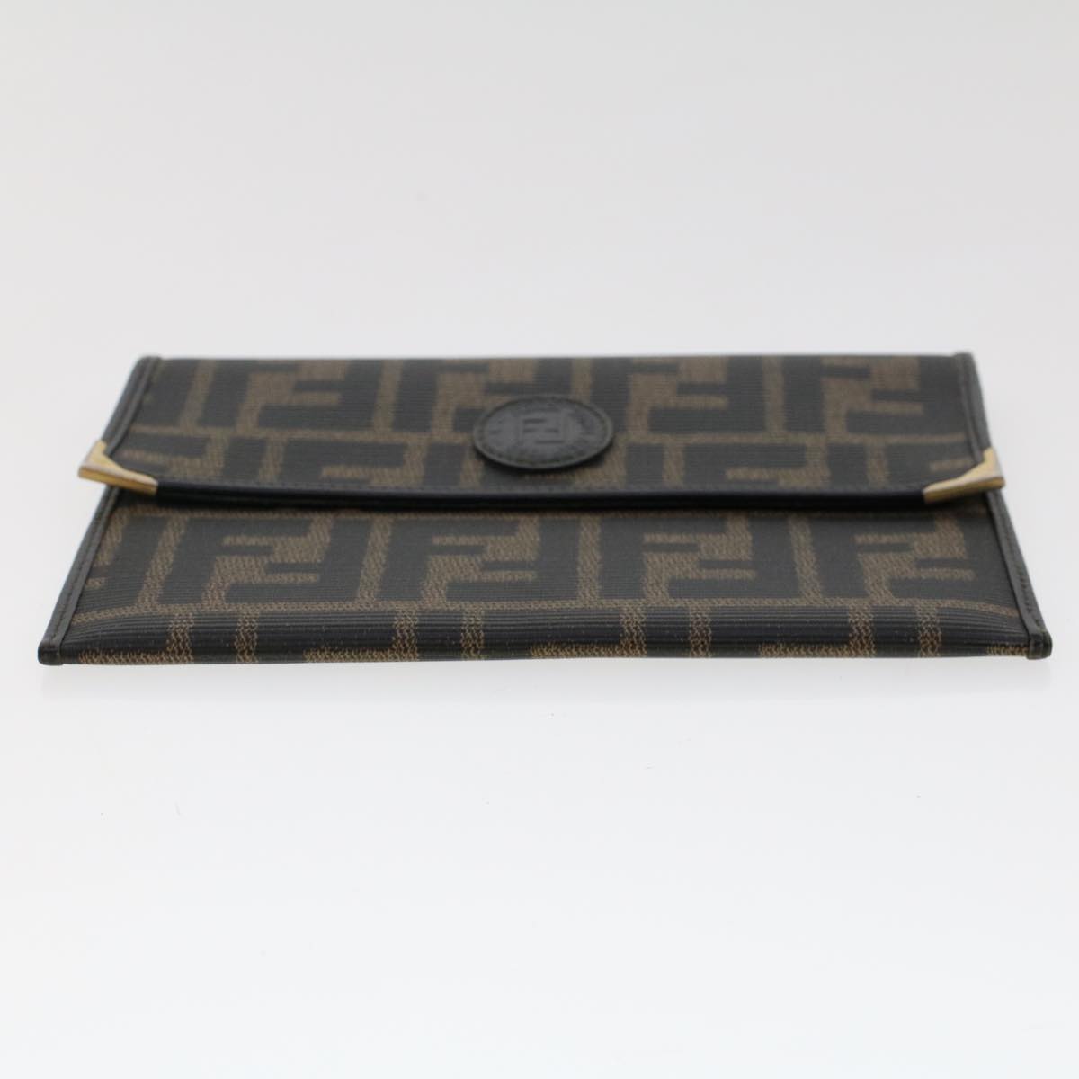 FENDI Zucca Canvas Pouch PVC Leather Black Brown ac2047