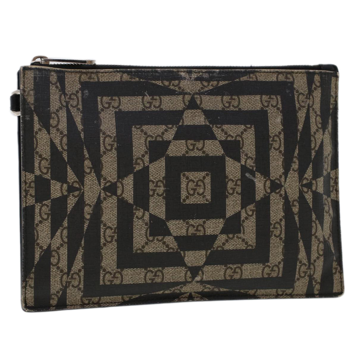 GUCCI GG Canvas Pouch PVC Leather Beige 411768 ac2055