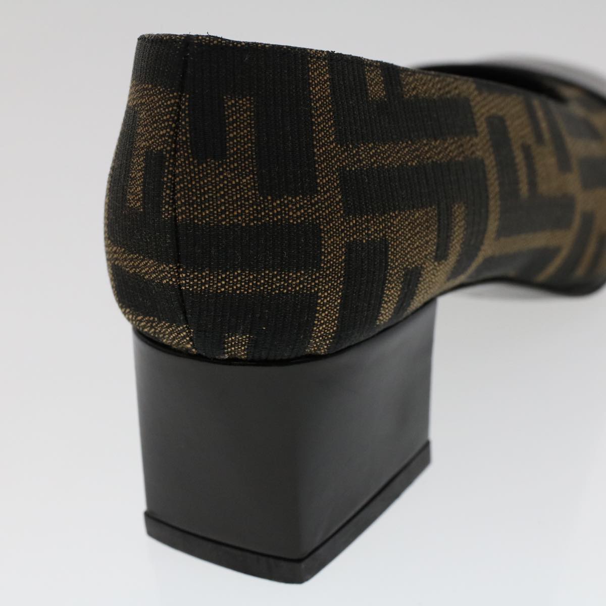 FENDI Zucca Canvas Pumps High Heels 34.5 Brown Black ac2059
