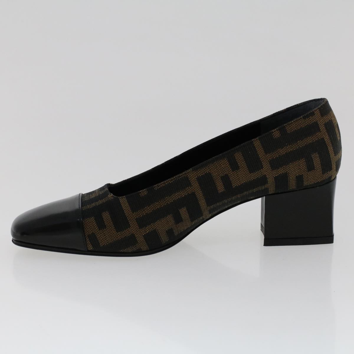 FENDI Zucca Canvas Pumps High Heels 34.5 Brown Black ac2059