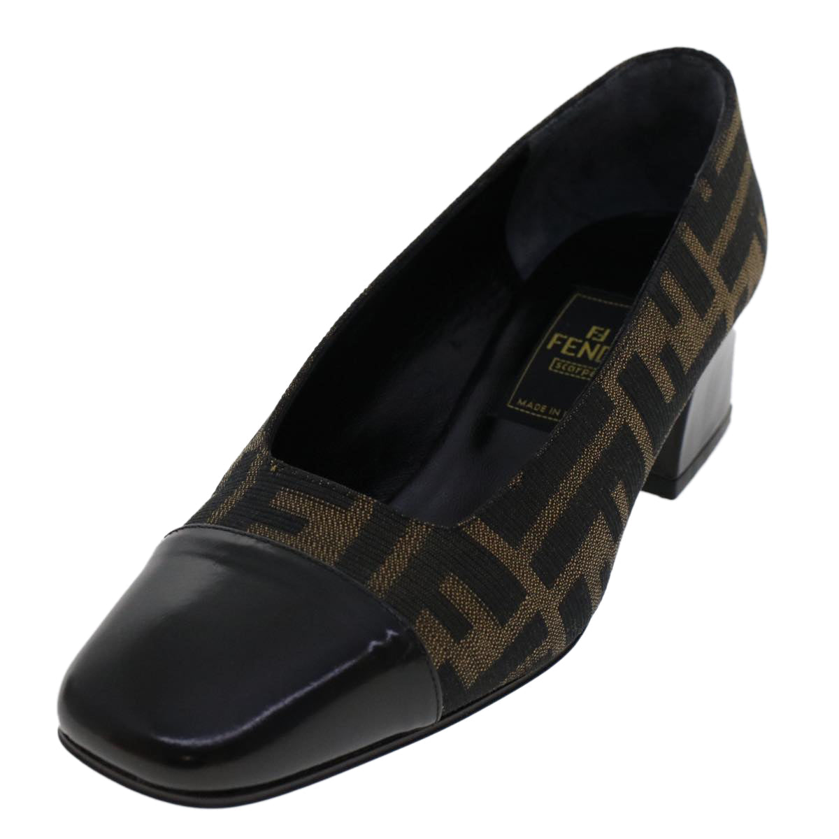 FENDI Zucca Canvas Pumps High Heels 34.5 Brown Black ac2059