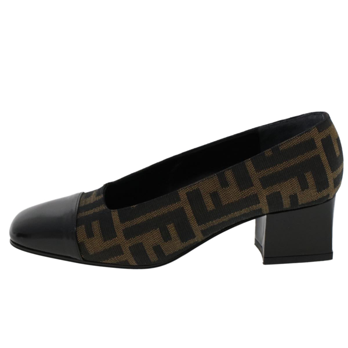 FENDI Zucca Canvas Pumps High Heels 34.5 Brown Black ac2059