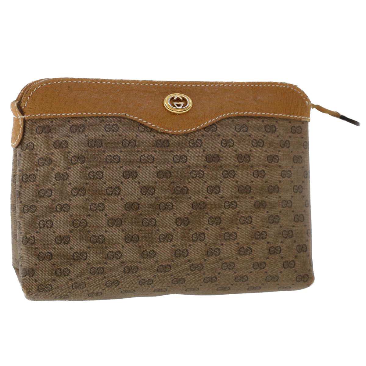 GUCCI Micro GG Canvas Pouch PVC Leather Beige ac2068