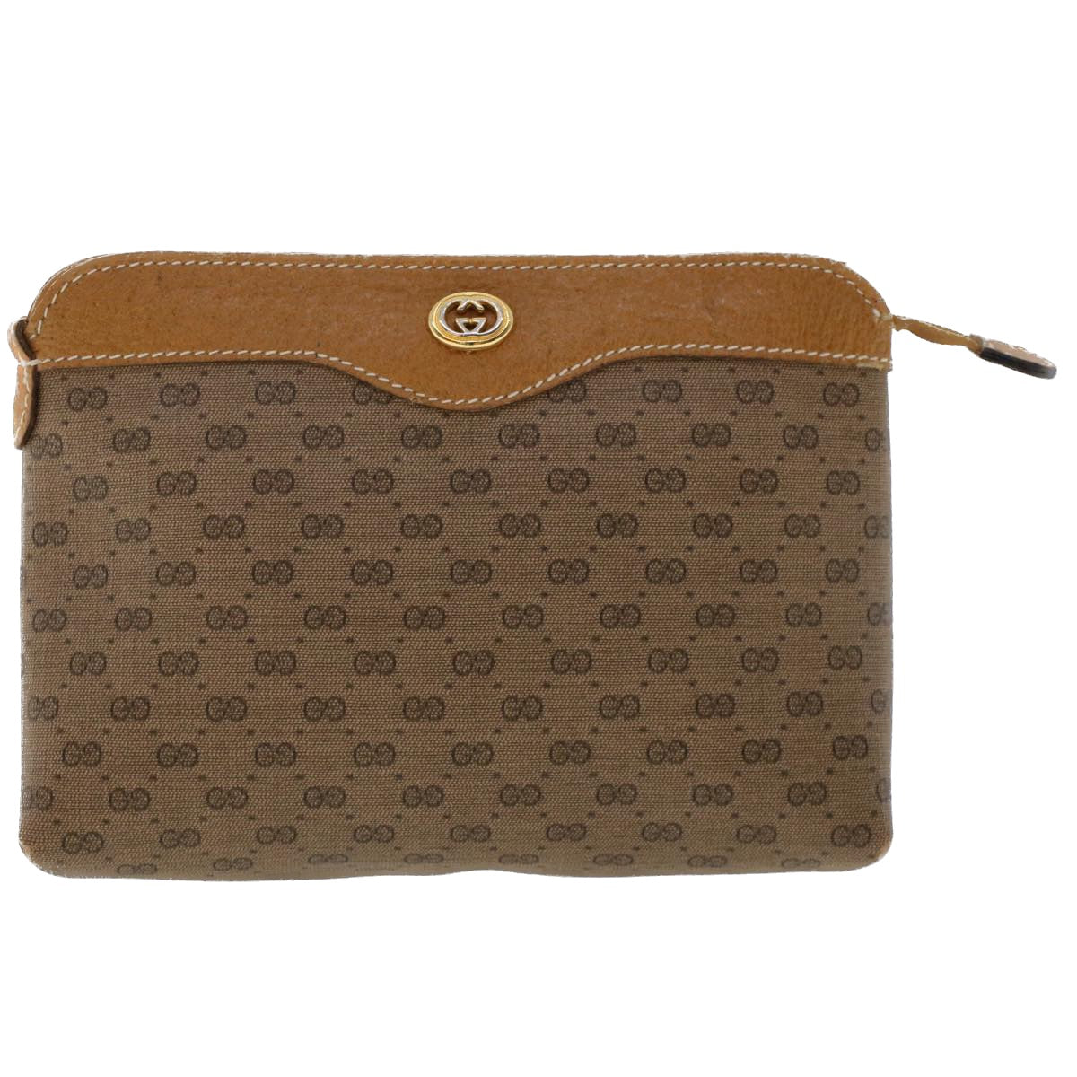 GUCCI Micro GG Canvas Pouch PVC Leather Beige ac2068
