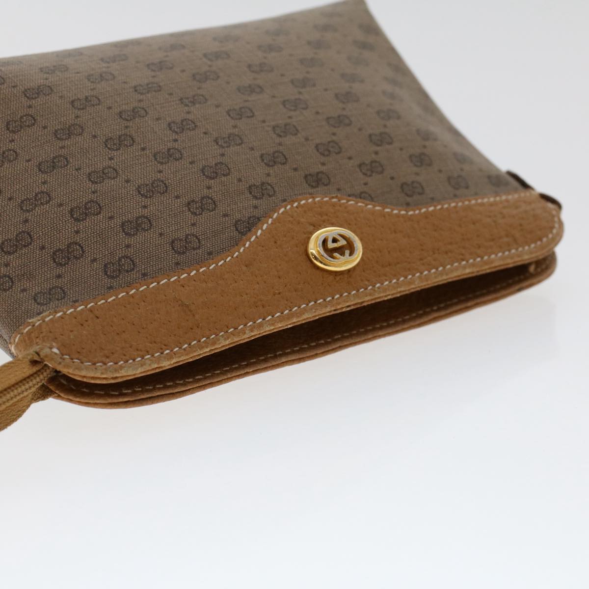 GUCCI Micro GG Canvas Pouch PVC Leather Beige ac2068