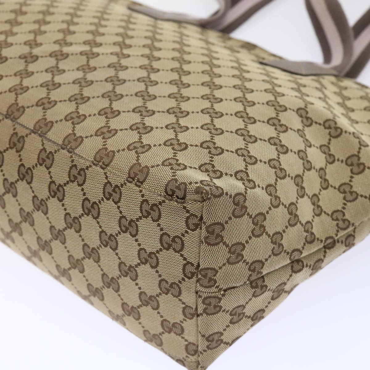 GUCCI GG Canvas Web Sherry Line Nylon Mat Hand Bag 2Set Beige Pink ac2073