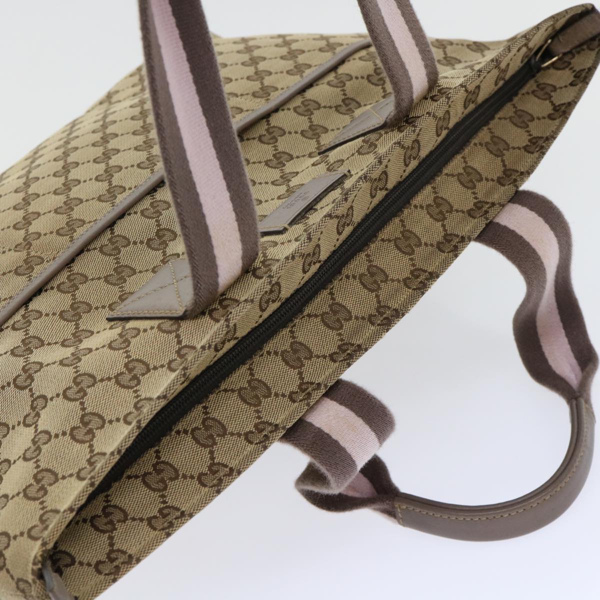 GUCCI GG Canvas Web Sherry Line Nylon Mat Hand Bag 2Set Beige Pink ac2073