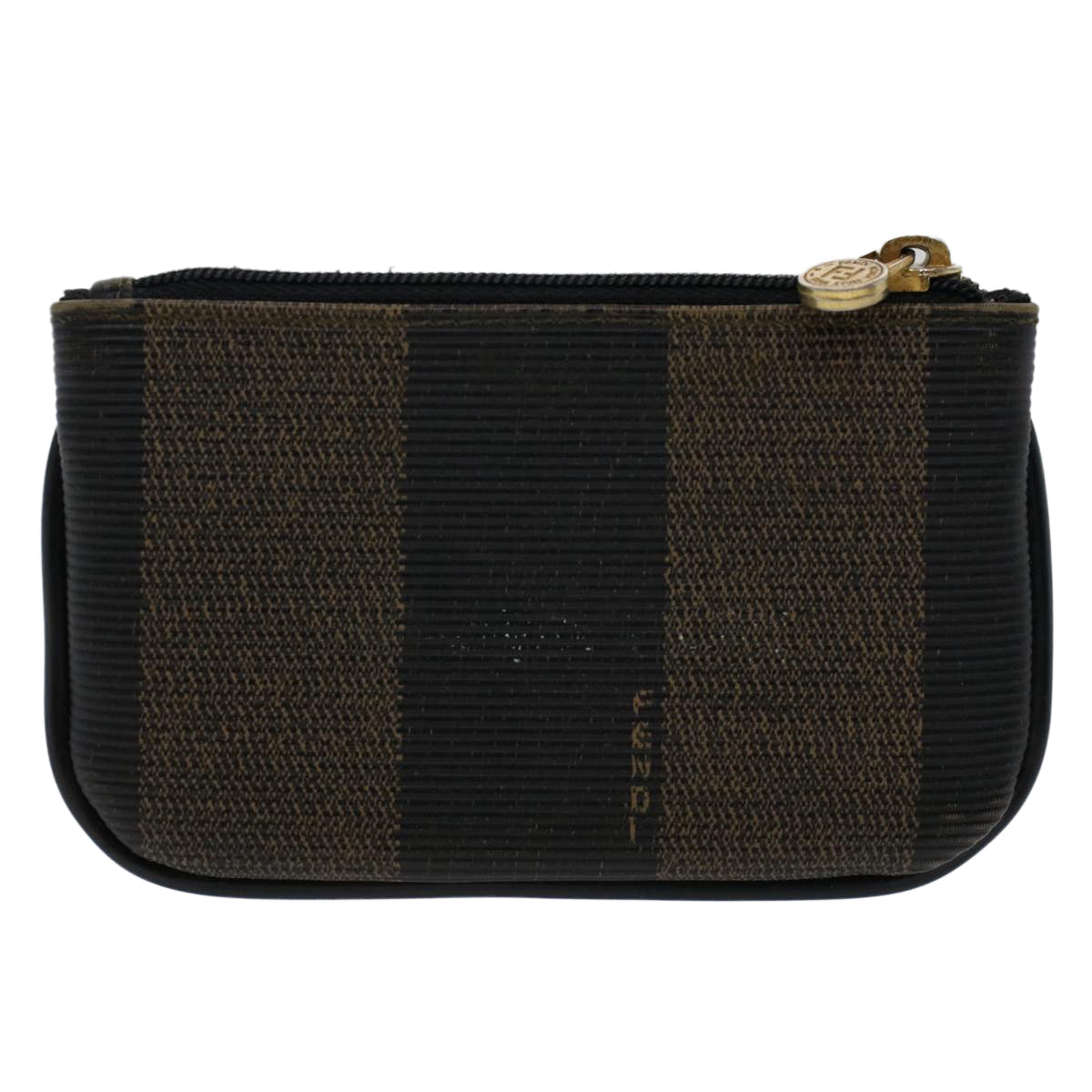 FENDI Zucchino Pequin Canvas Pouch Wallet PVC Leather 2Set Brown ac2094