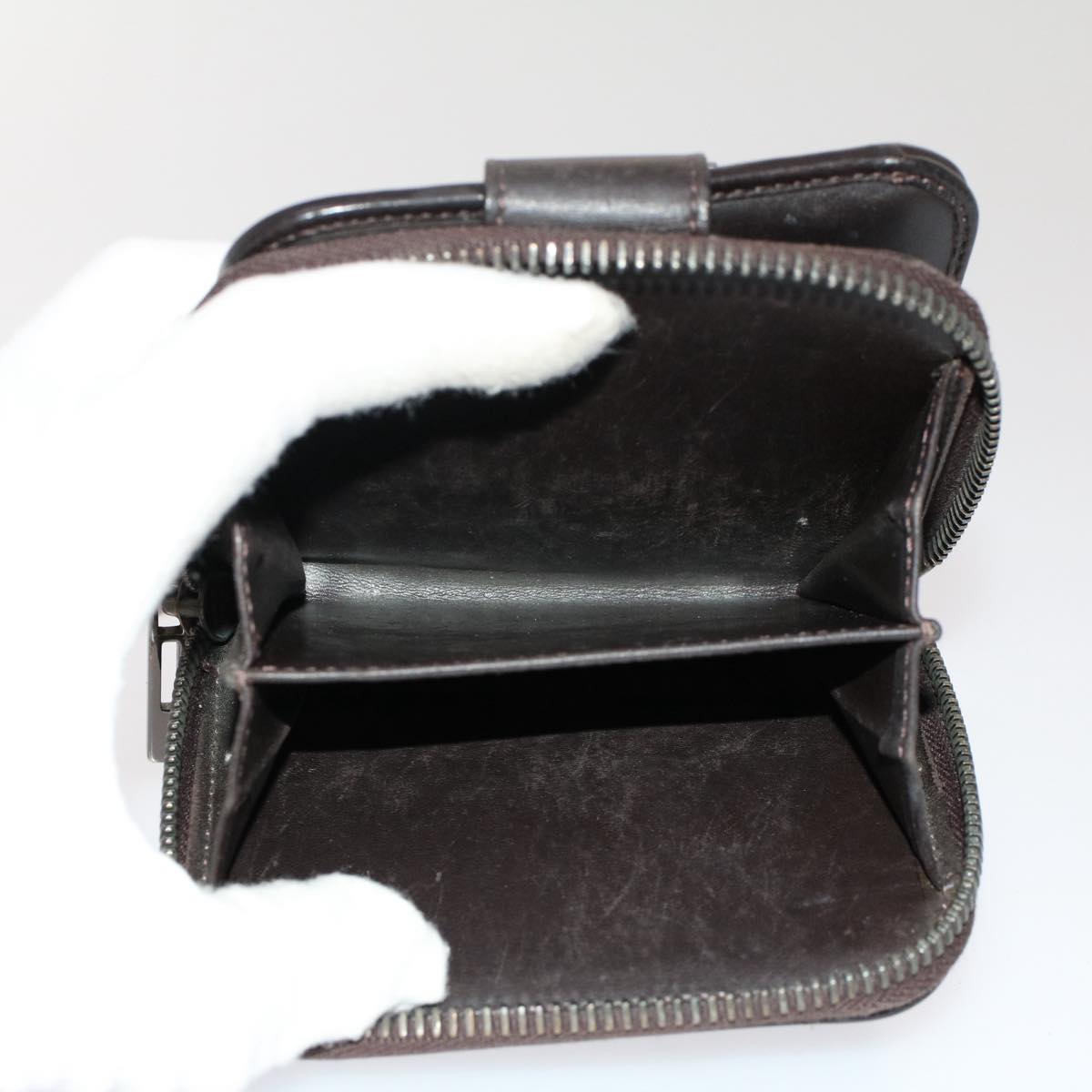 FENDI Zucchino Pequin Canvas Pouch Wallet PVC Leather 2Set Brown ac2094
