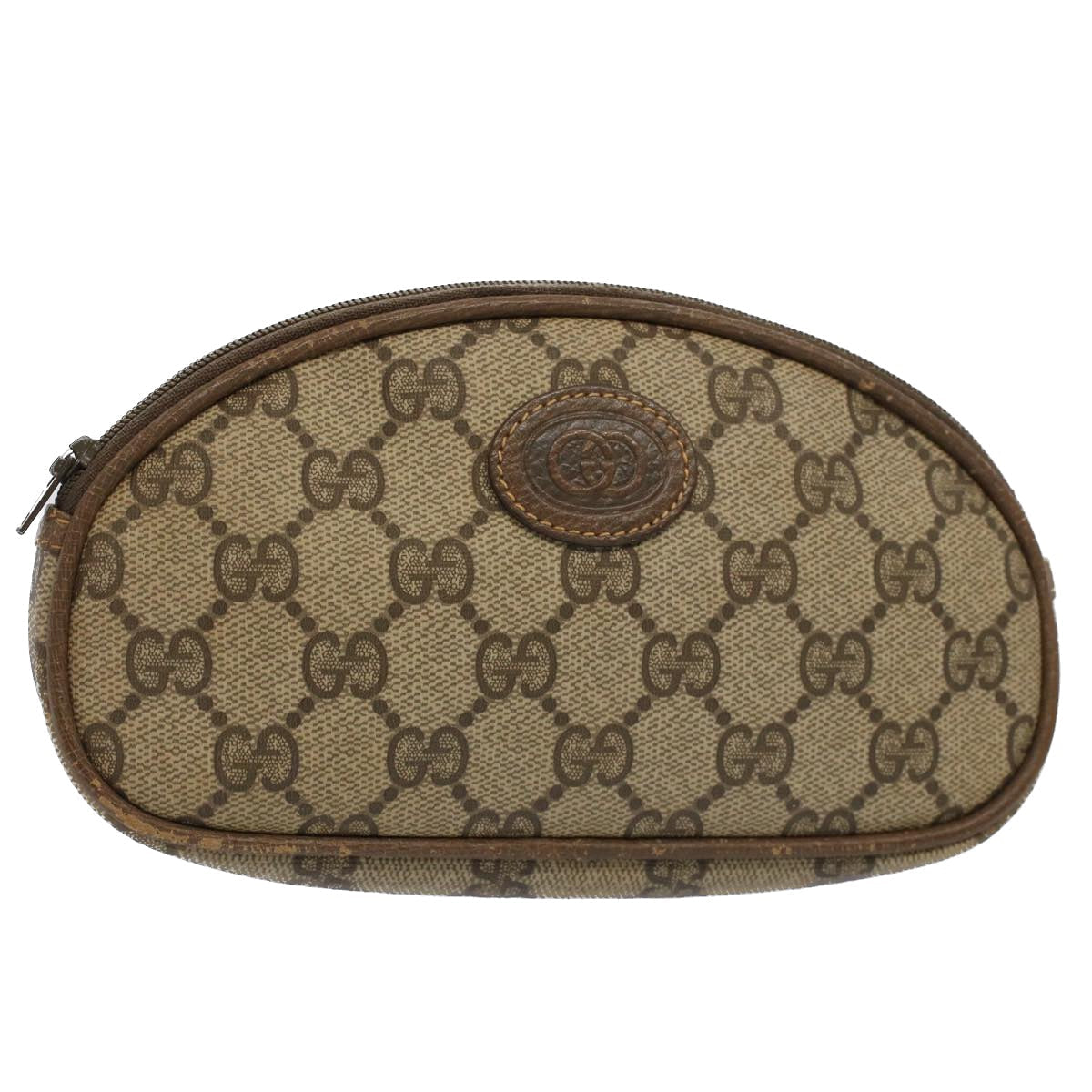 GUCCI GG Canvas Pouch PVC Leather Beige ac2099