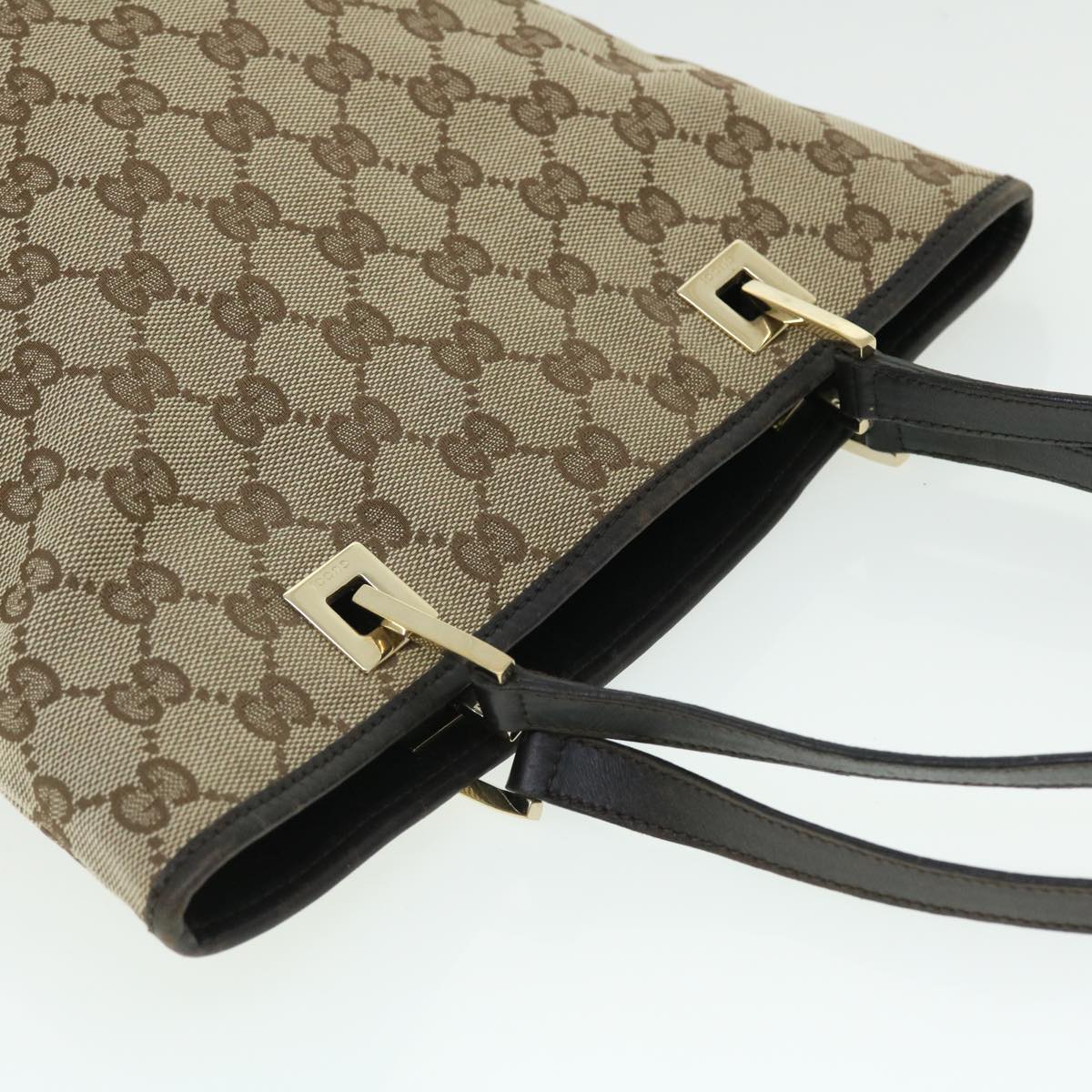 GUCCI GG Canvas Tote Bag Beige Dark Brown 002214 ac2134