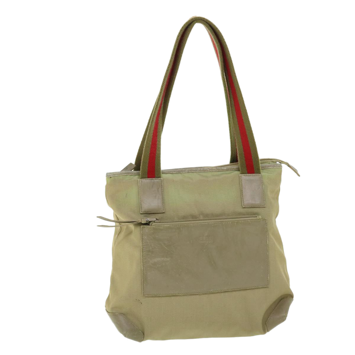 GUCCI Sherry Line Tote Bag Nylon Khaki Red 019 0402 1705 ac2136