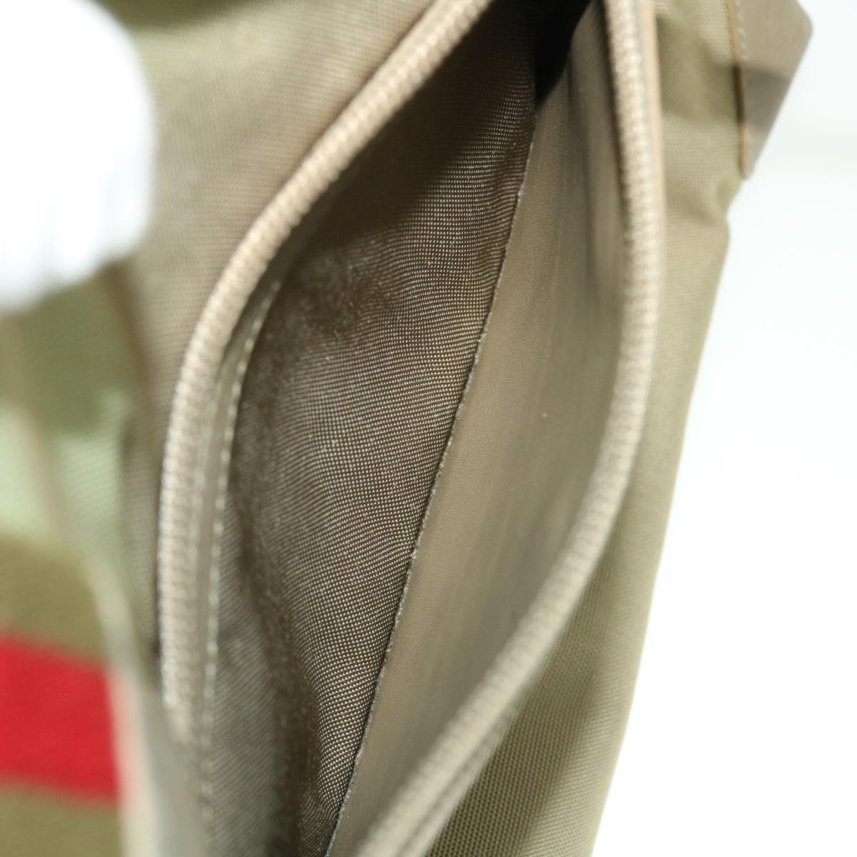 GUCCI Sherry Line Tote Bag Nylon Khaki Red 019 0402 1705 ac2136