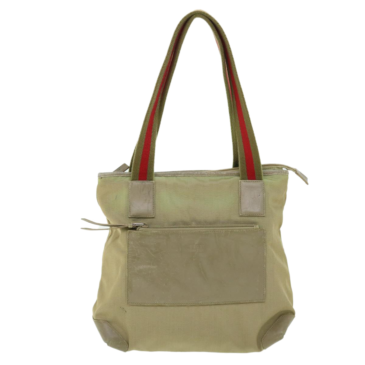 GUCCI Sherry Line Tote Bag Nylon Khaki Red 019 0402 1705 ac2136