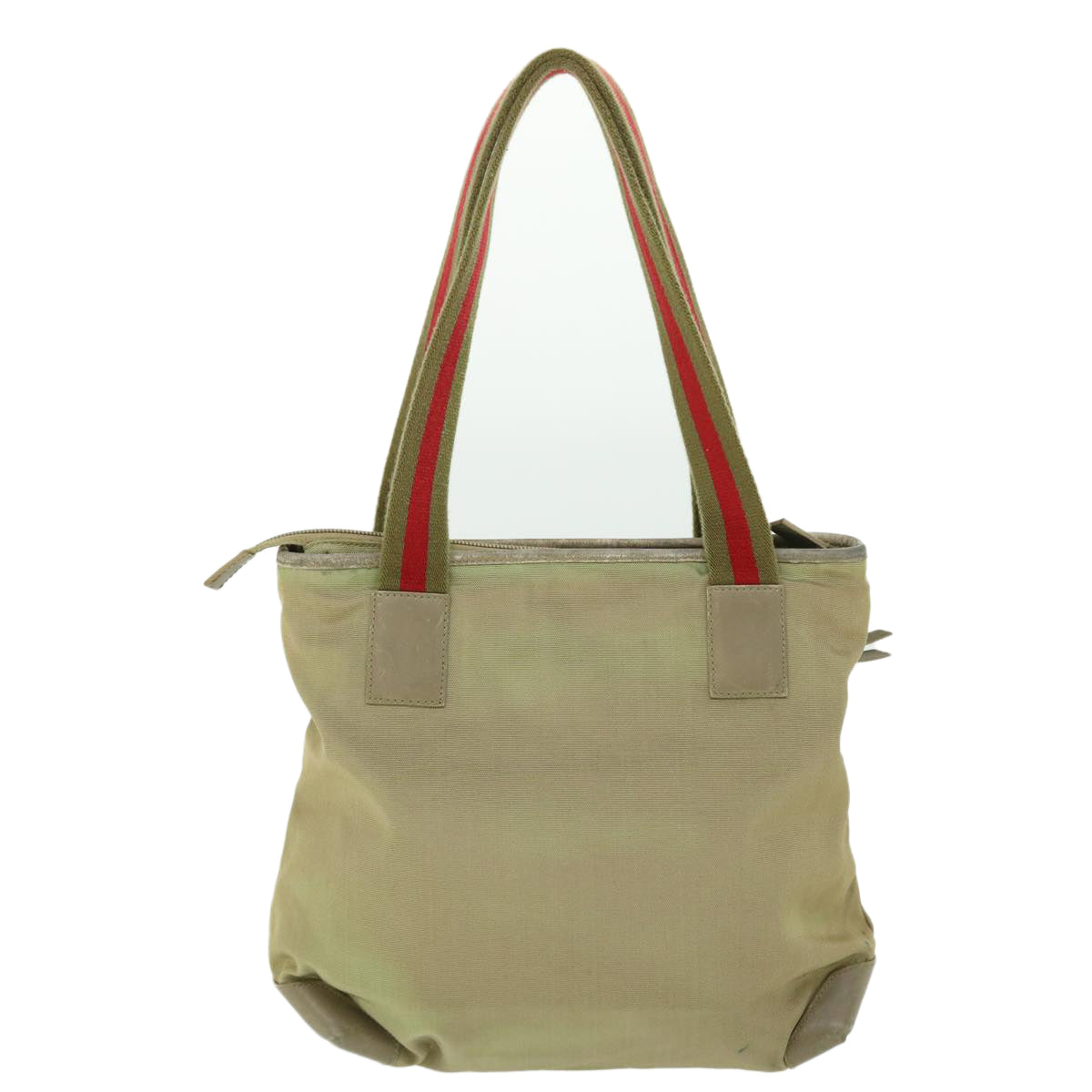 GUCCI Sherry Line Tote Bag Nylon Khaki Red 019 0402 1705 ac2136