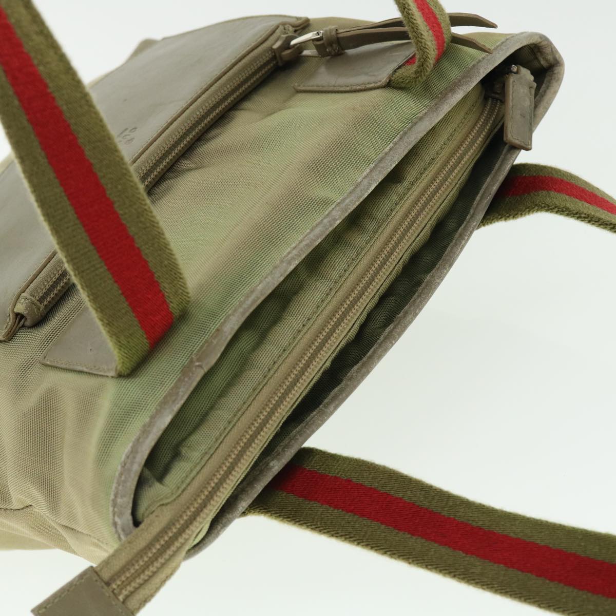 GUCCI Sherry Line Tote Bag Nylon Khaki Red 019 0402 1705 ac2136