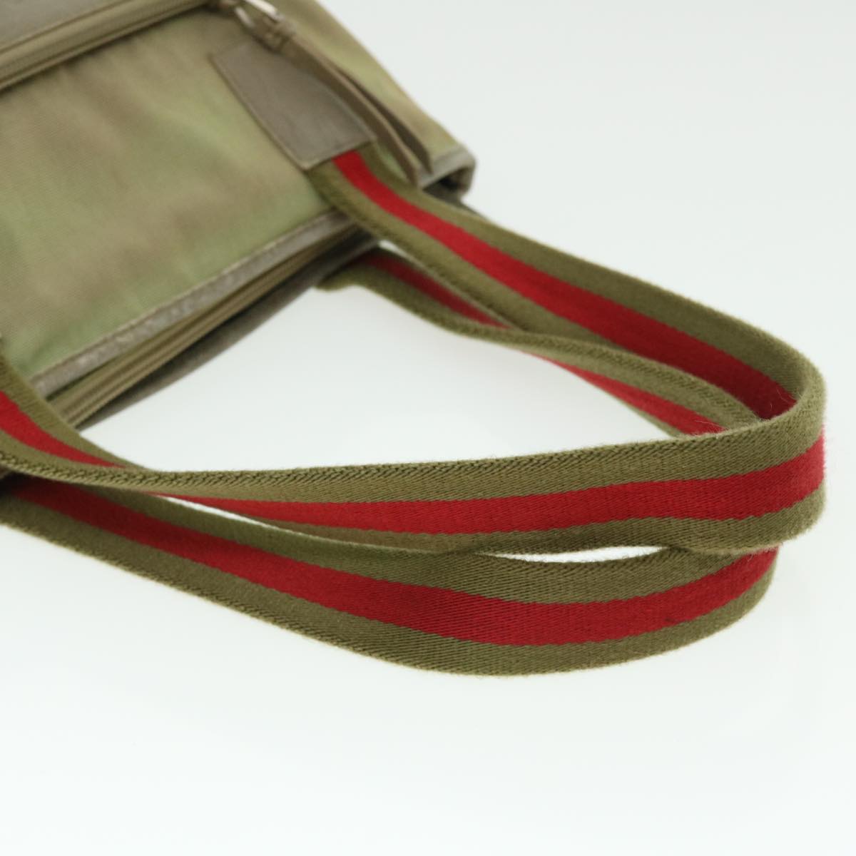 GUCCI Sherry Line Tote Bag Nylon Khaki Red 019 0402 1705 ac2136