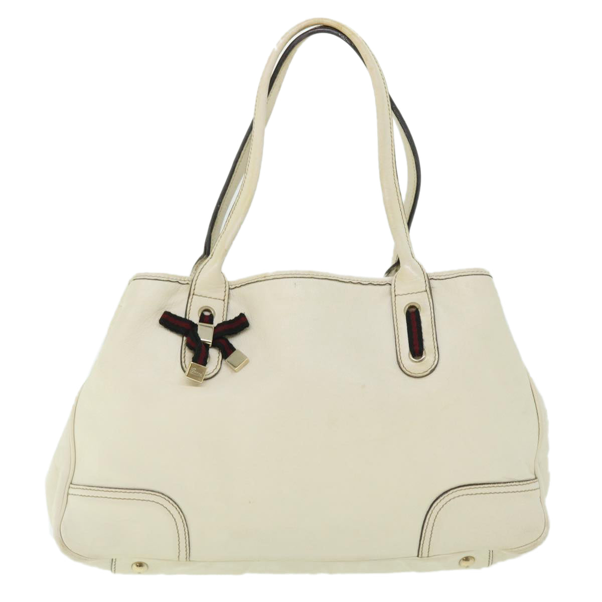 GUCCI Sherry Line Shoulder Bag Leather White Red 163805 ac2137