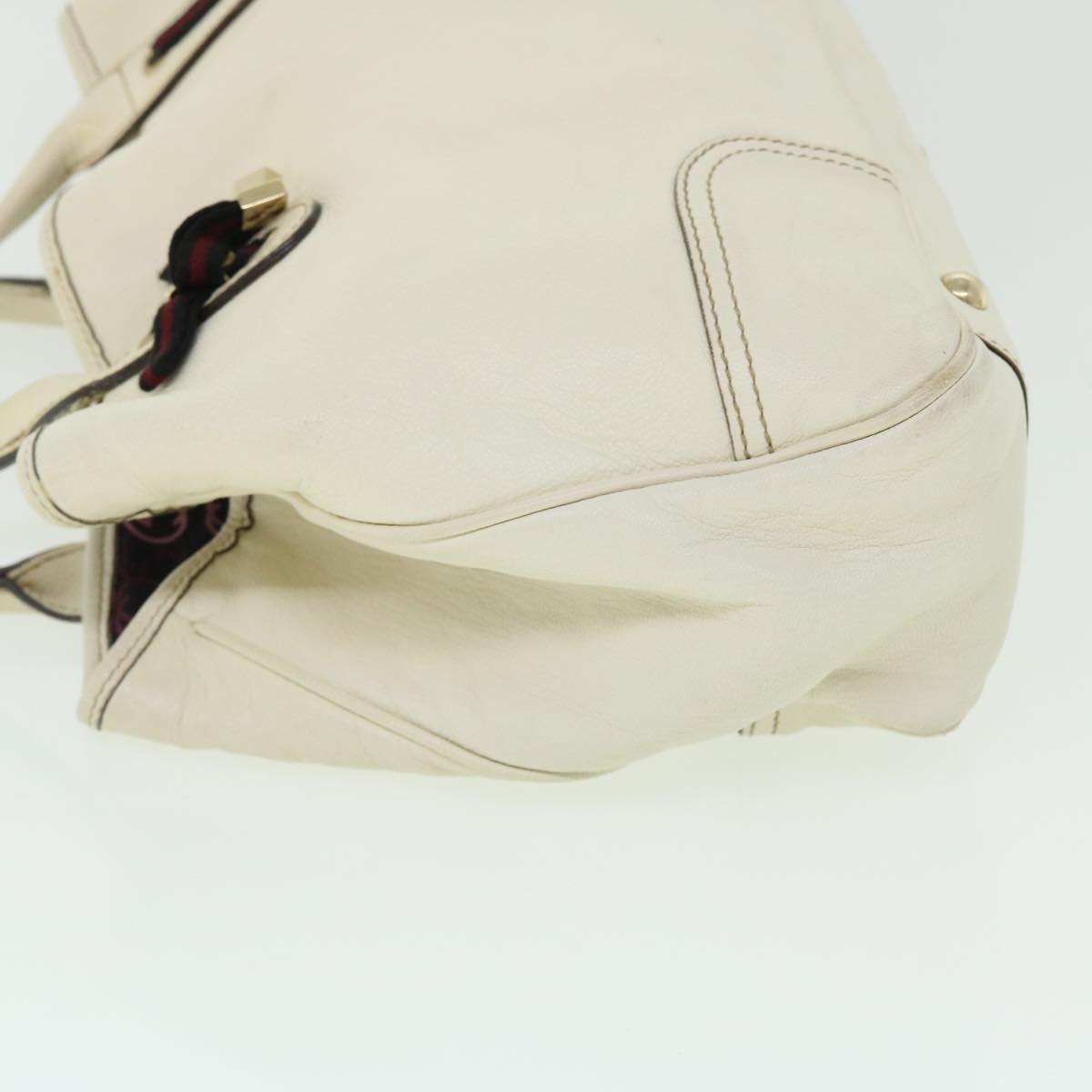 GUCCI Sherry Line Shoulder Bag Leather White Red 163805 ac2137