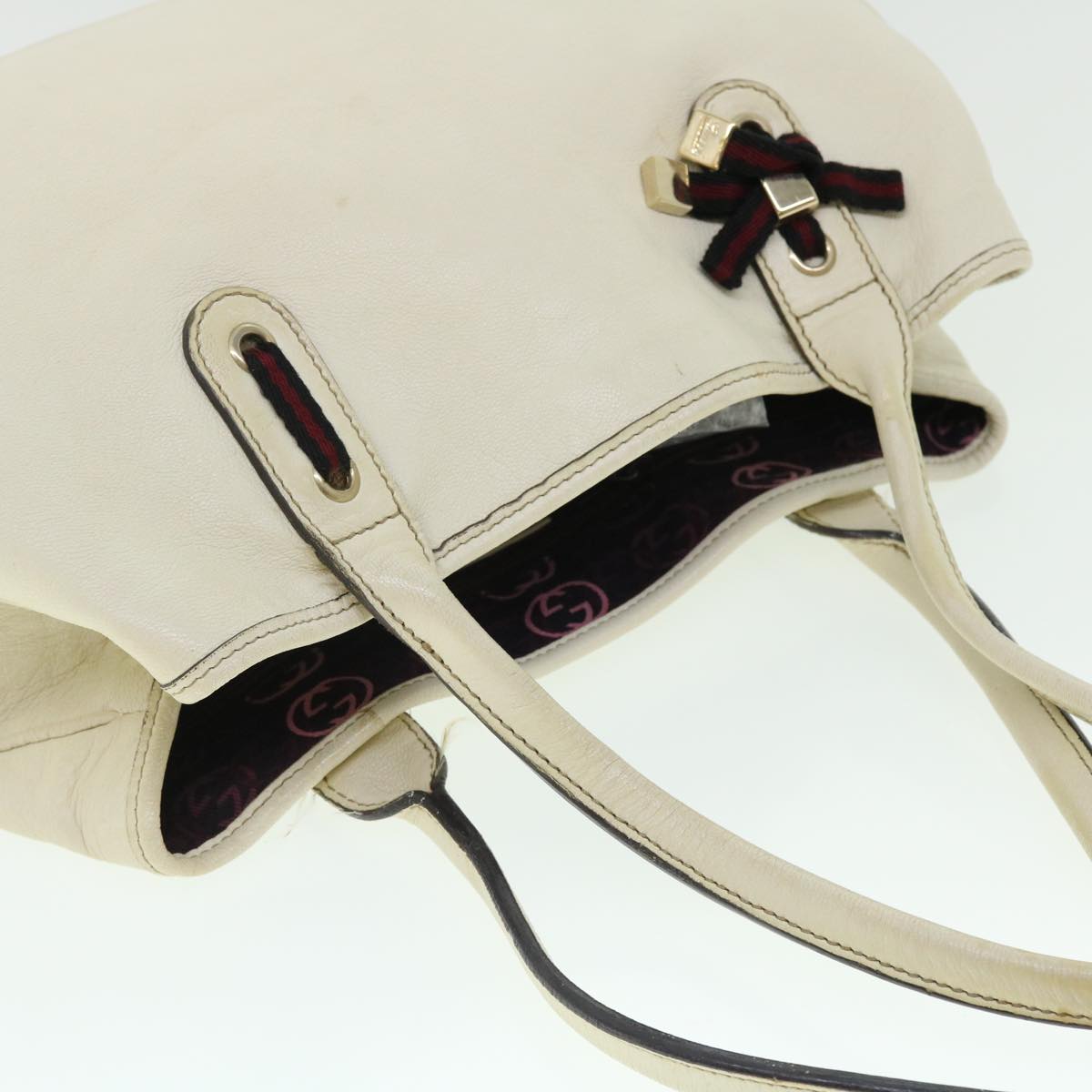 GUCCI Sherry Line Shoulder Bag Leather White Red 163805 ac2137