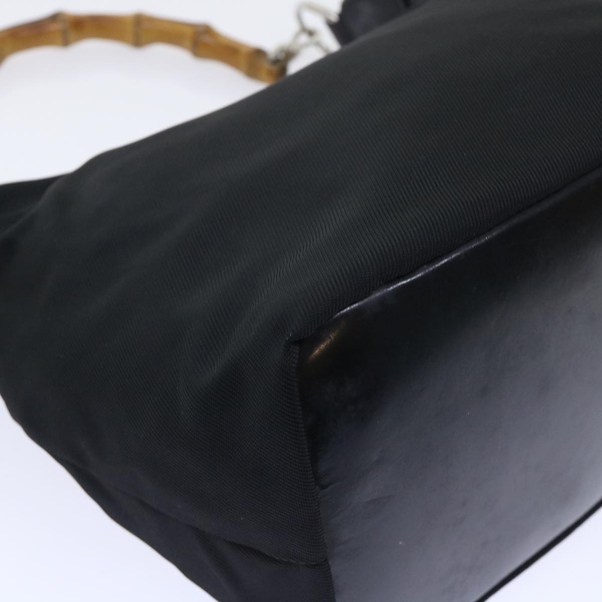 GUCCI Bamboo Shoulder Bag Nylon Black ac2138