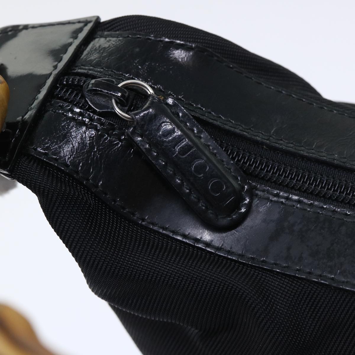 GUCCI Bamboo Shoulder Bag Nylon Black ac2138