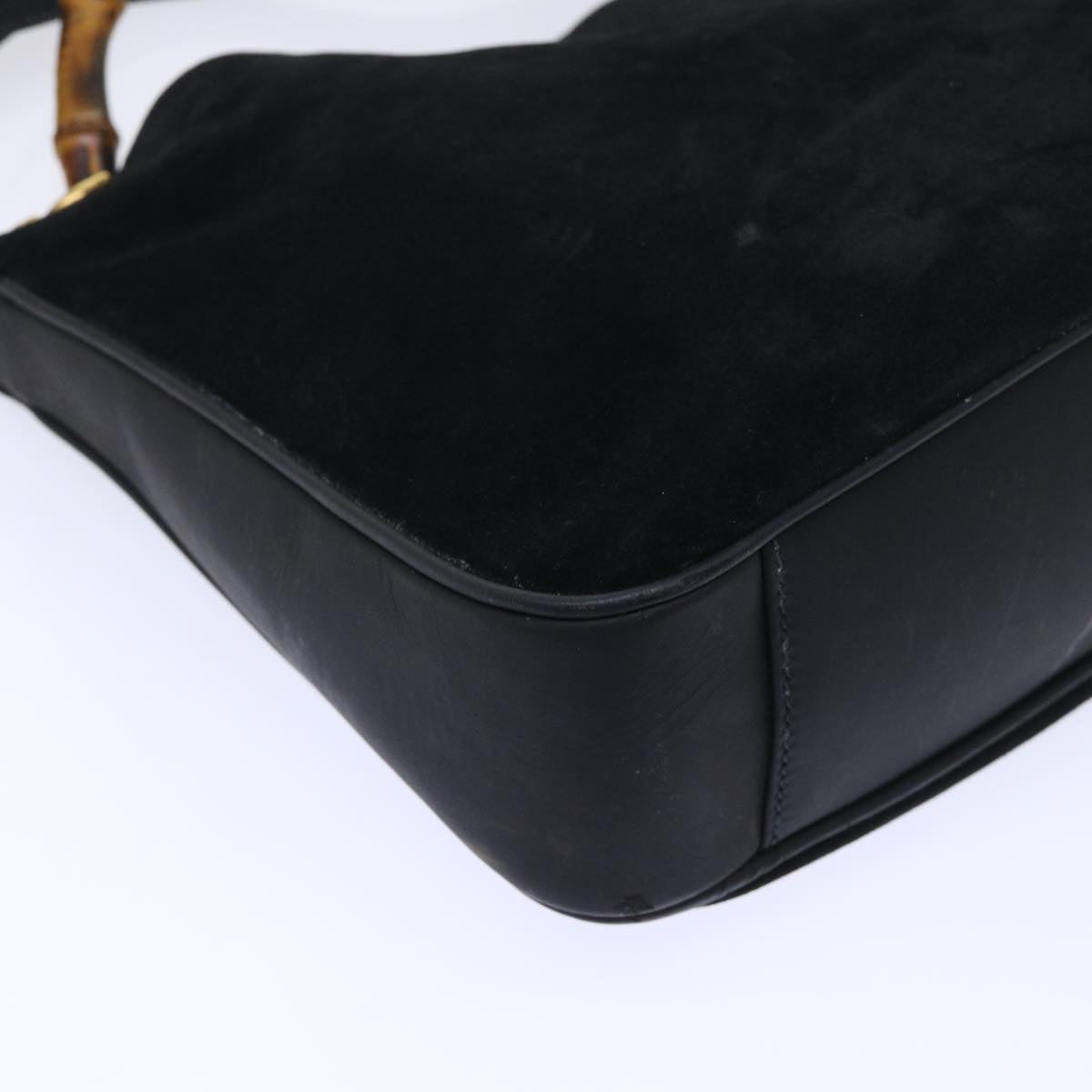 GUCCI Bamboo Shoulder Bag Suede 2way Black ac2139