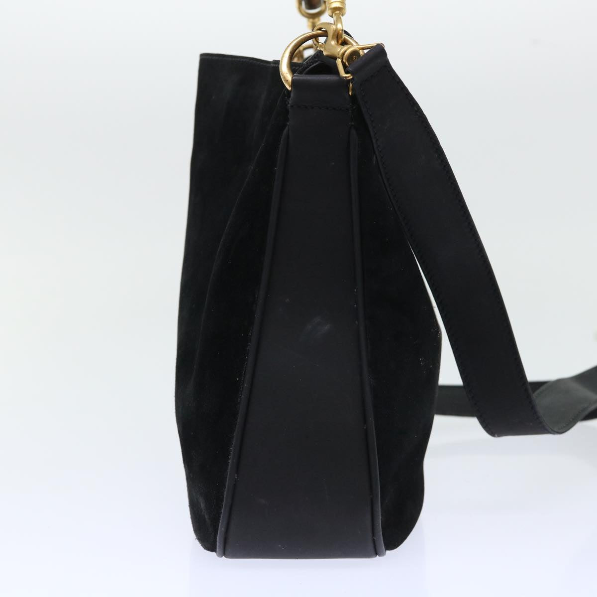 GUCCI Bamboo Shoulder Bag Suede 2way Black ac2139