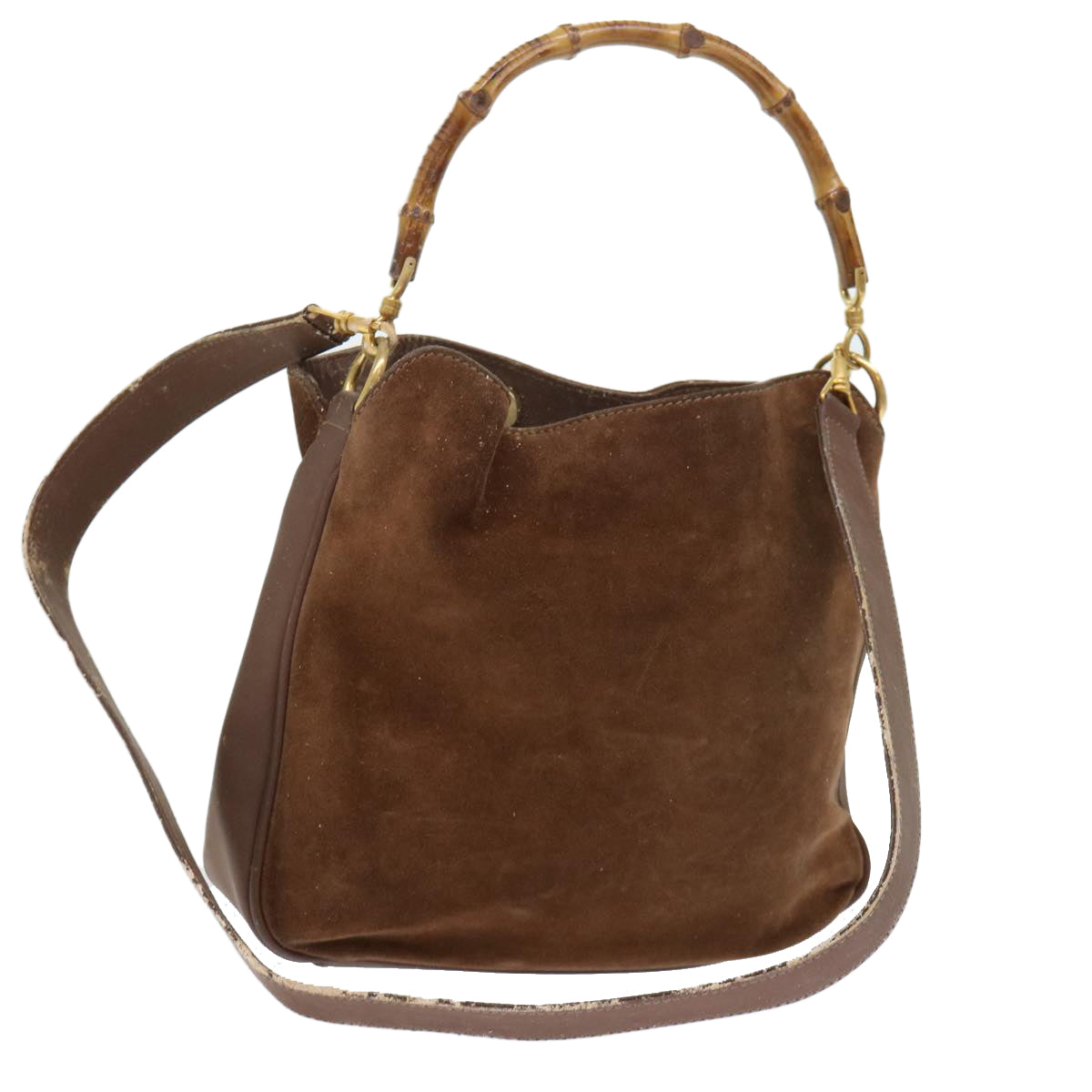 GUCCI Bamboo Shoulder Bag Suede 2way Brown ac2140