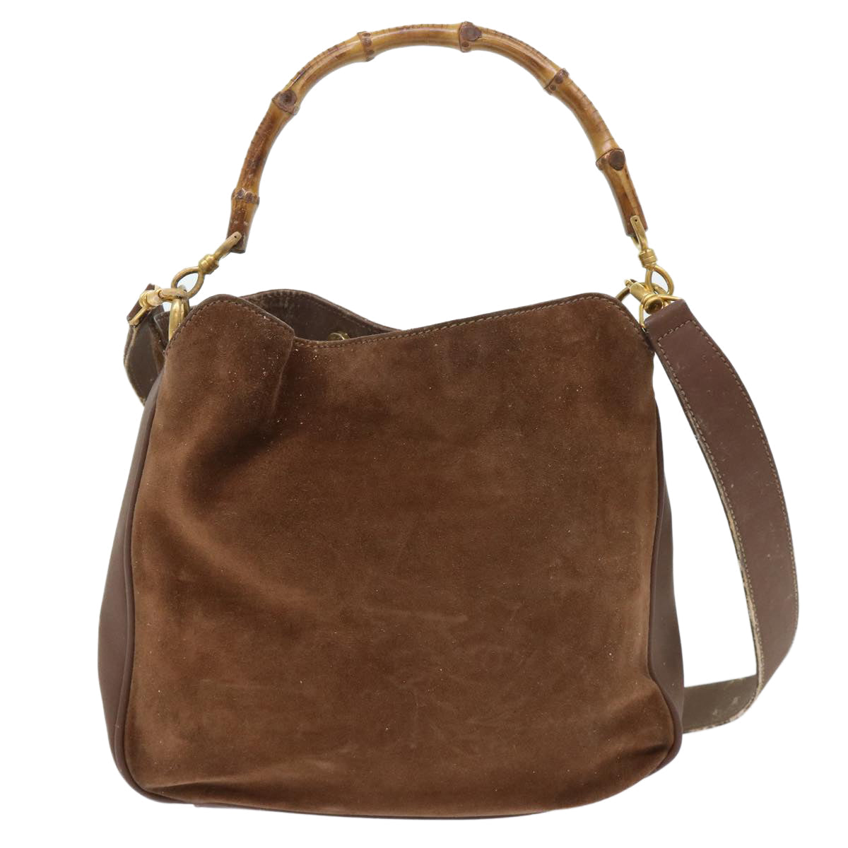 GUCCI Bamboo Shoulder Bag Suede 2way Brown ac2140