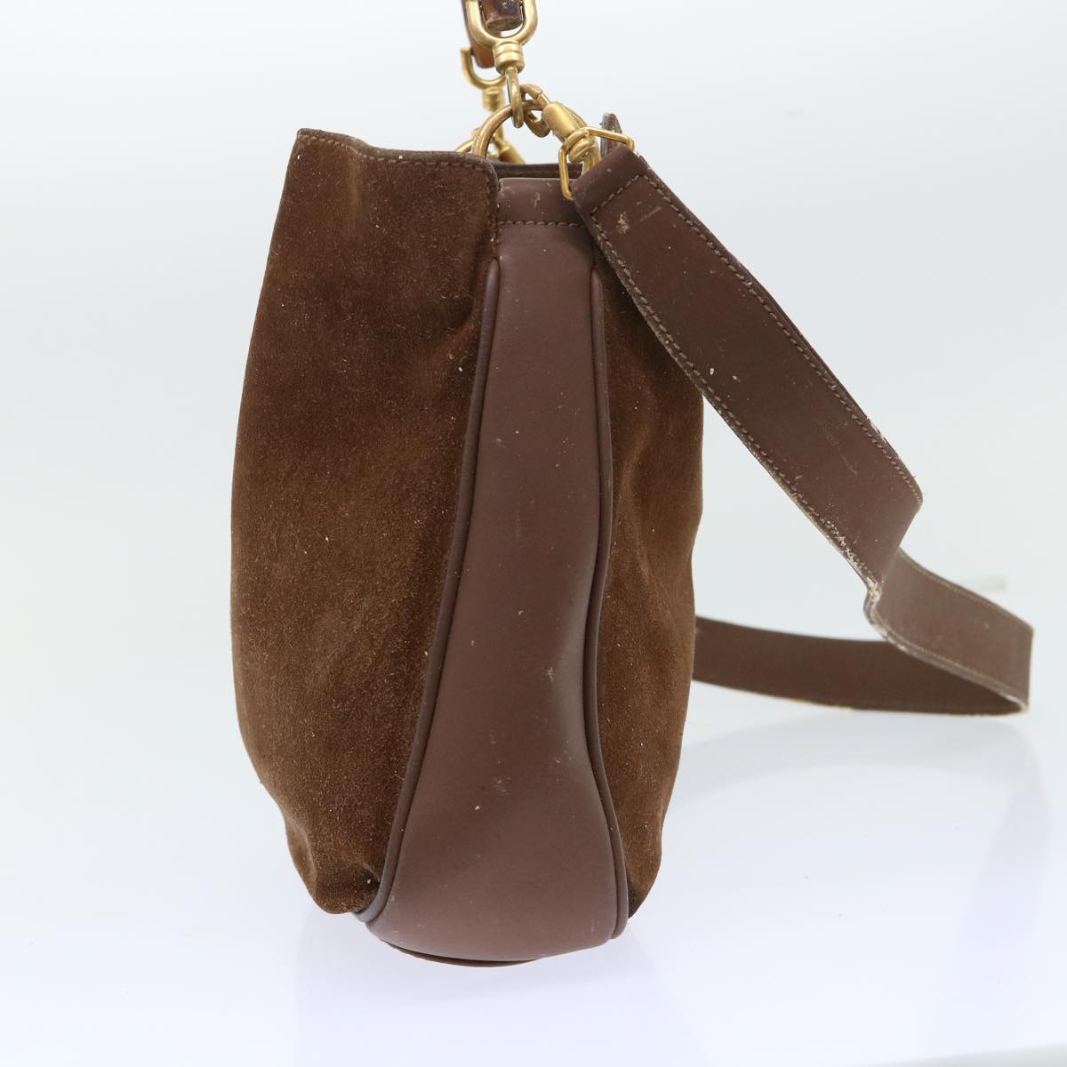 GUCCI Bamboo Shoulder Bag Suede 2way Brown ac2140
