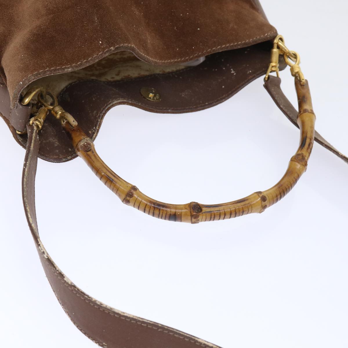 GUCCI Bamboo Shoulder Bag Suede 2way Brown ac2140