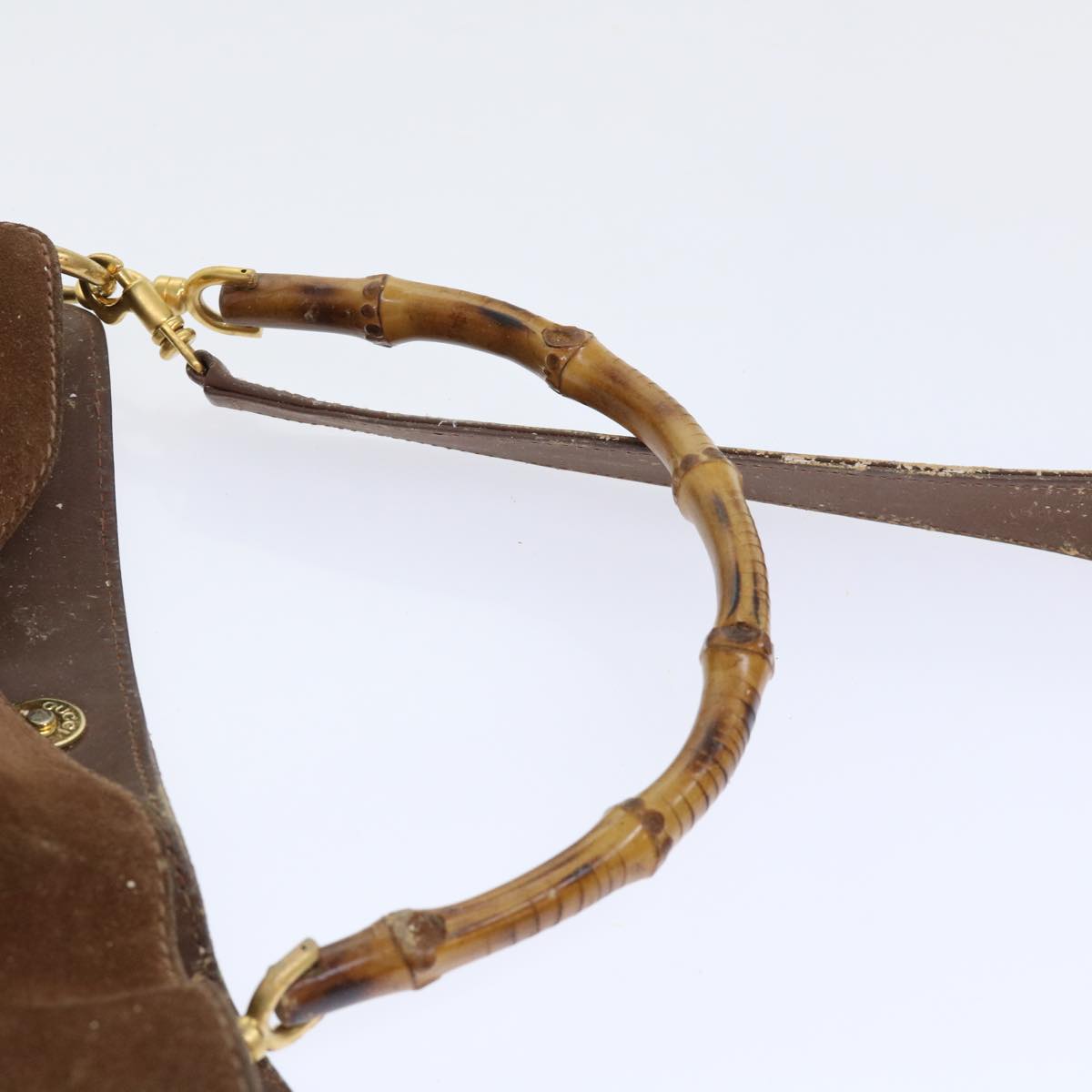 GUCCI Bamboo Shoulder Bag Suede 2way Brown ac2140