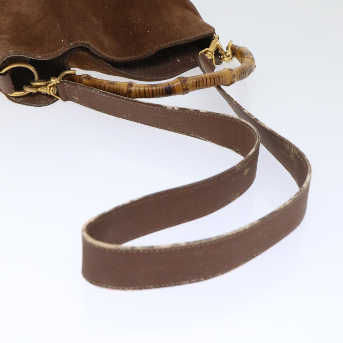 GUCCI Bamboo Shoulder Bag Suede 2way Brown ac2140